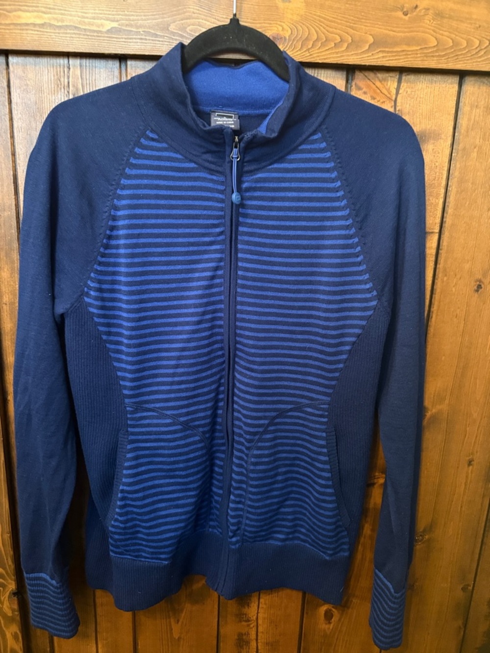 REI Coolmax Zip Up striped Sweater, Blue, Size L